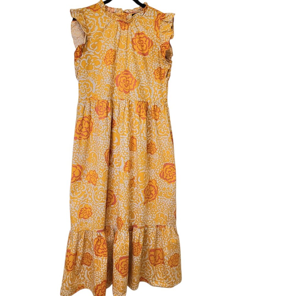 Womens Donna Morgan Yellow Orange Floral Ruffle Maxi Dress Sz 8 Resort Vacation